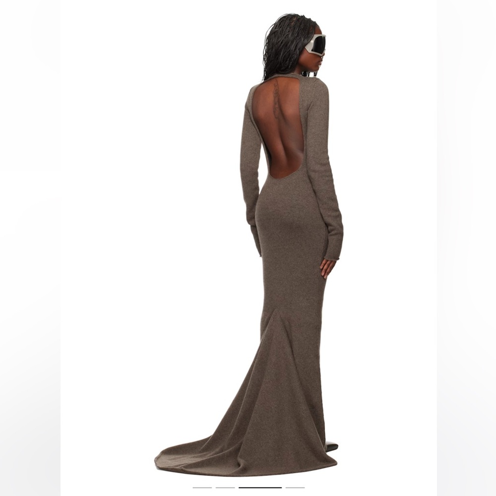 Rick Owens Long Sleeve Brown Backless Dress